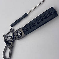 Брелок для ключей кожаный косичка Mercedes мерседес эко-кожа черный
