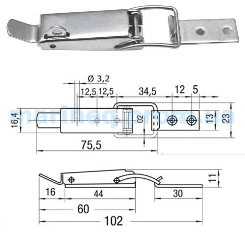 Засувка важільна, з вушками для навісного замку, фото 1