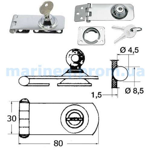 Замок на петлях для люків, 80x30 мм, фото 1