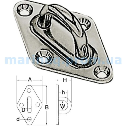 Обушок з ромбічним підставою, 50x80 мм., фото 1