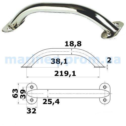 Поручень з труби овального перерізу, 600 мм, кріплення на зовнішні гвинти, фото 1