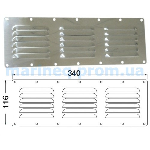 Решітка вентиляційна прямокутна, 116x340 мм, фото 1