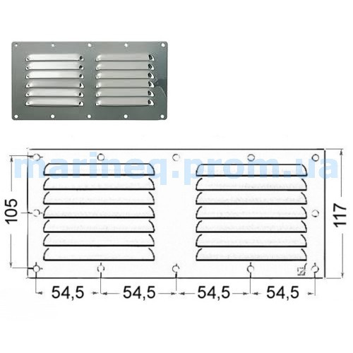 Решітка вентиляційна прямокутна, 128x232 мм, фото 1