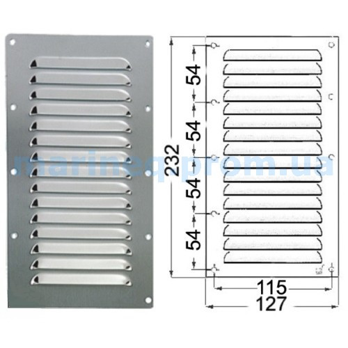 Решітка вентиляційна прямокутна, 232x127 мм, фото 1