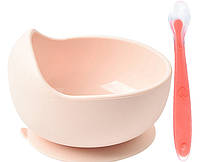 Набор силиконовая круглая тарелка для первых блюд и ложка 2Life 2 предмета Розовый (n-10164) QT, код: 8106597