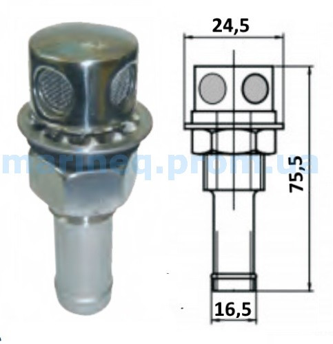 Головка вентиляційна для паливного бака, 16 мм. Арт. SF30641, фото 1