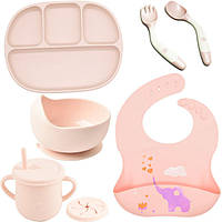 Набор детской силиконовой посуды 2Life D15 тарелка слюнявчик Слоник тарелка для супа ложка ви QT, код: 8037300
