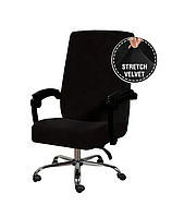 Универсальный чехол на офисный стул натяжной размер M, чехол на офисный стул защитный велюровый Черный