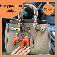 Женская сумка Hermes Birkin натуральная кожа 30 см с лого бежева