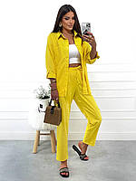 Модний жіночий костюм рубашка та брюки жовтий Новинка 2024