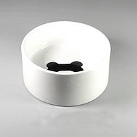 Керамічна миска для собак біла з чорною кісткою ширина 14,5 см висота 6,5 см