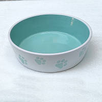 Керамічна миска для собак біло-бірюзовий колір ширина 16,5 см висота 5 см