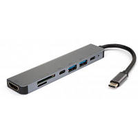 Концентратор Vinga Type-C to 4K HDMI+2*USB3.0+SD+TF+PD+USB-C 3.1 Gen1 aluminium (VCPHTC7AL) ASN