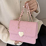 Жіноча класична сумка 1027 крос-боді на цепочці рожева, фото 4