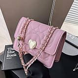 Жіноча класична сумка 1027 крос-боді на цепочці рожева, фото 3