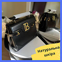 Красивая стильная мини сумка Balmain Premium натуральная кожа Сумочка бальман премиум черная в золоте