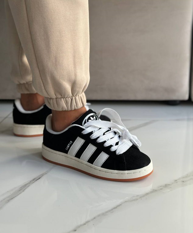 Жіночі кросівки Adidas Campus 00S Black White кеди Адідас Кампус чорно-білі замшеві