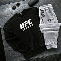 Мужской весенний спортивный костюм UFC черный с серым двунитка,Удобный осенний костюм ЮФС черный Свитшот niki