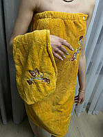 Женская чалма с полотенцем из микрофибры натуральный Набор для сауны мягкий Набор для бани женский оранжевый