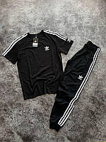 Мужской весенний спортивный костюм Adidas черный хлопковый, Стильный черный спорт костюм Адидас Футболка niki