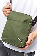 Мужская спортивная барсетка Puma хаки тканевая через плече, Универсальная сумка-барсетка Пума хаки мессе trek