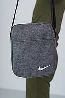Мужская спортивная барсетка Nike серая меланж тканевая,Модная серая сумка-барсетка Найк мессенджер через trek