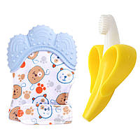 Детский силиконовый прорезыватель-перчатка для зубов собачки голубой и прорезыватель-щётка ба QT, код: 8298299
