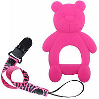 Силиконовый прорезыватель-игрушка и держатель 2Life Мишка Y14 Розовый (v-11623) QT, код: 8404553