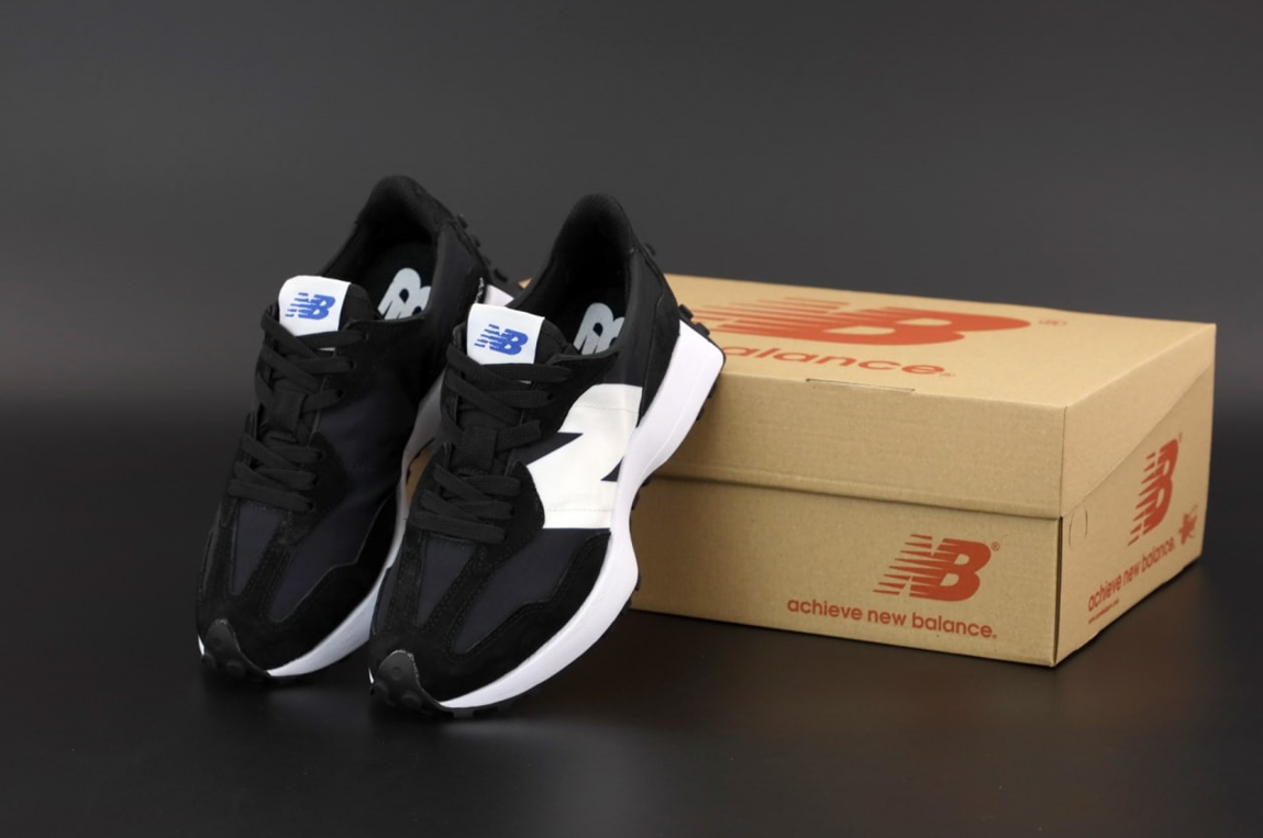 Чоловічі кросівки New Balance 327 Black White кеди Нью Баланс чорно-білі спортивні демісезонні весняні замш нейлон