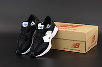 Мужские кроссовки New Balance 327 Black White Нью Баланс черно-белые спортивные замш нейлон демисезонные весна