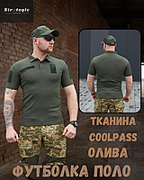 Військова оливкова футболка поло чоловіча літня футболка для військовослужбовця з липучками під шеврони