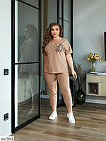 Костюм прогулянковий жіночий літній тонкий легкий натуральний кулір, що дихає, великі розміри 50-60 арт 0847