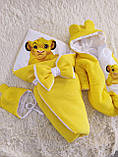 Комплект одягу з мусліну 3 предмети для новонароджених, жовтий з принтом Сімба, фото 2