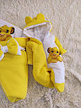 Комплект одягу з мусліну 3 предмети для новонароджених, жовтий з принтом Сімба, фото 3
