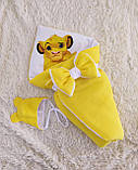 Комплект одягу з мусліну 3 предмети для новонароджених, жовтий з принтом Сімба, фото 4