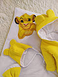 Комплект одягу з мусліну 3 предмети для новонароджених, жовтий з принтом Сімба, фото 5