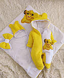 Комплект одягу з мусліну 3 предмети для новонароджених, жовтий з принтом Сімба, фото 6