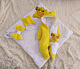 Комплект одягу з мусліну 3 предмети для новонароджених, жовтий з принтом Сімба, фото 8