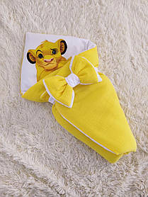 Літній мусліновий конверт для новонароджених, жовтий з принтом Сімба