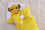 Літній мусліновий конверт для новонароджених, жовтий з принтом Сімба, фото 2