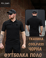 Військова літня чорна футболка Coolpacc з липучками під шеврони якісна футболка поло ЗСУ тактичний верхній одяг