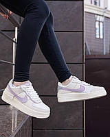 Трендові білі жіночі шкіряні кросівки Nike Air Force 1 Shadow White Purple, високі кеди найк на платформі