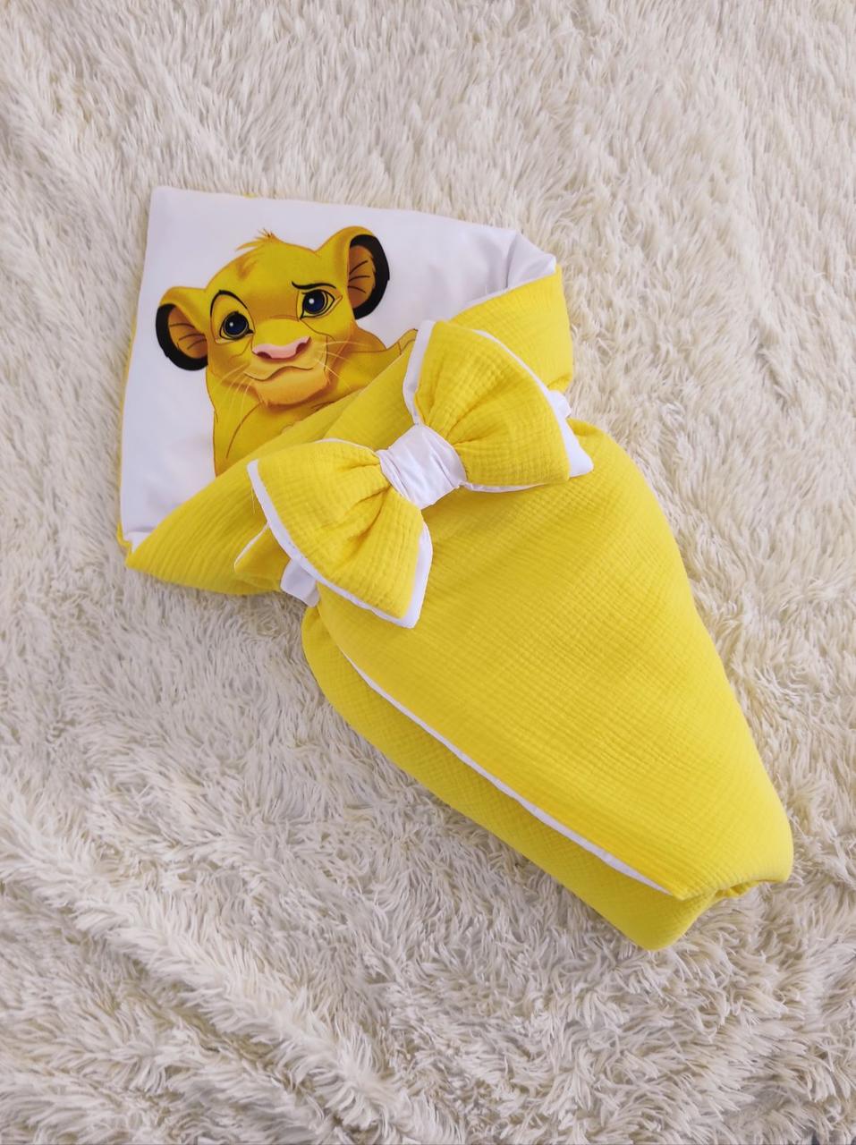 Демісезонний конверт із мусліну для новонароджених, принт Simba, жовтий