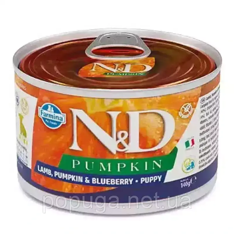 Farmina N&D Grain Free Pumpkin Lamb & Blueberry Puppy Mini вологий корм для цуценят дрібних порід ГАРБУЗ, ЯГНЯ, ЧОРНИЦЯ,140г