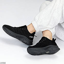 Літні еластичні текстильні чорні кросівки, що дихають, на шнурівці