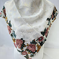 Весенний украинский платок с цветами. Платок косынка на голову для бабушки Белый