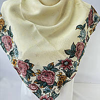 Весенний украинский платок с цветами. Платок косынка на голову для бабушки Молочный