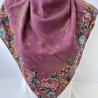 Весенний украинский платок с цветами. Платок косынка на голову для бабушки Фиолетовый