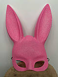 Милі вуха зайця RESTEQ, Маска кролика PlayBoy, рожева блискуча 36см, фото 4