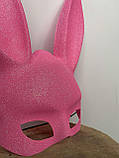 Милі вуха зайця RESTEQ, Маска кролика PlayBoy, рожева блискуча 36см, фото 6